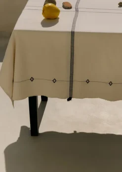 Textiles|Outdoor-TOAST Hand Woven Cotton Tablecloth Ecru/ProvenceBlue