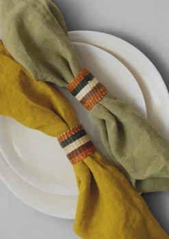 Textiles|Kitchen-TOAST Hand Woven Iraca Napkin Rings Sand/Multi