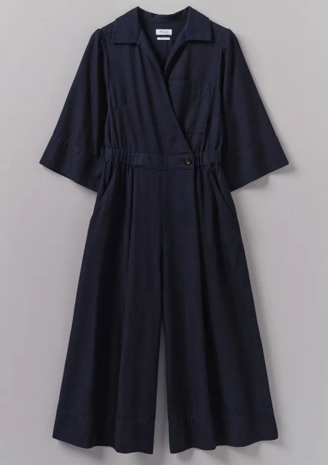 Jumpsuits|Trousers-TOAST Twill Culotte Jumpsuit Indigo