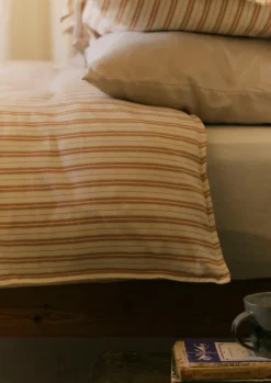 Textiles|Bed Linen-TOAST Ines Flannel Stripe Cotton Duvet Cover Apricot/SoftBlue