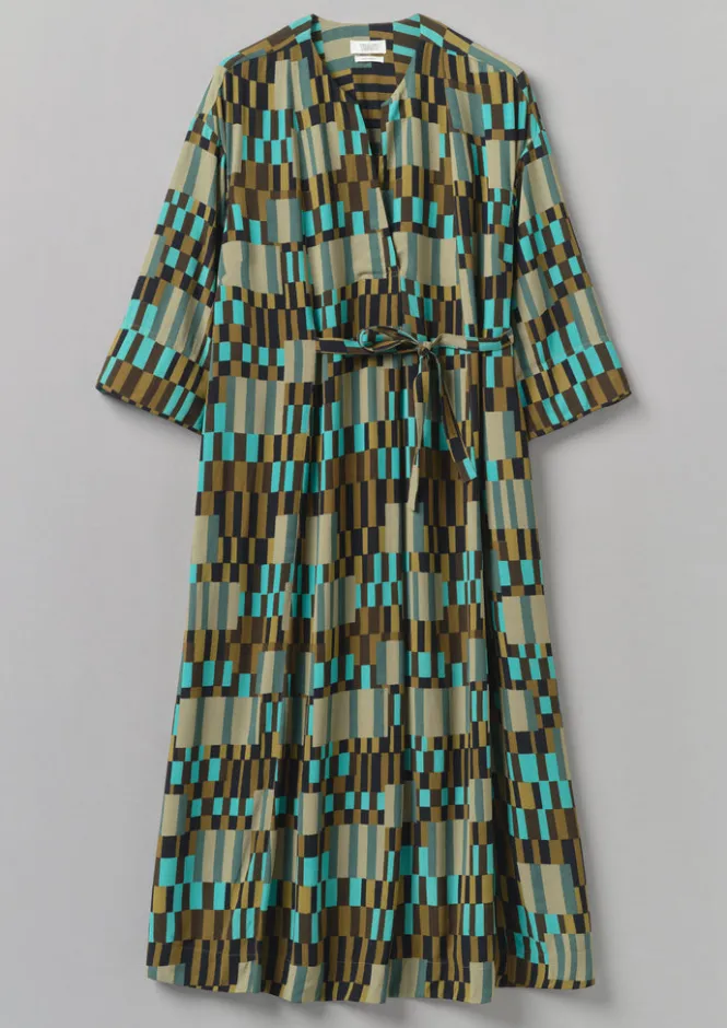 Dresses-TOAST Irregular Check Print Tie Front Dress Olive/Mint
