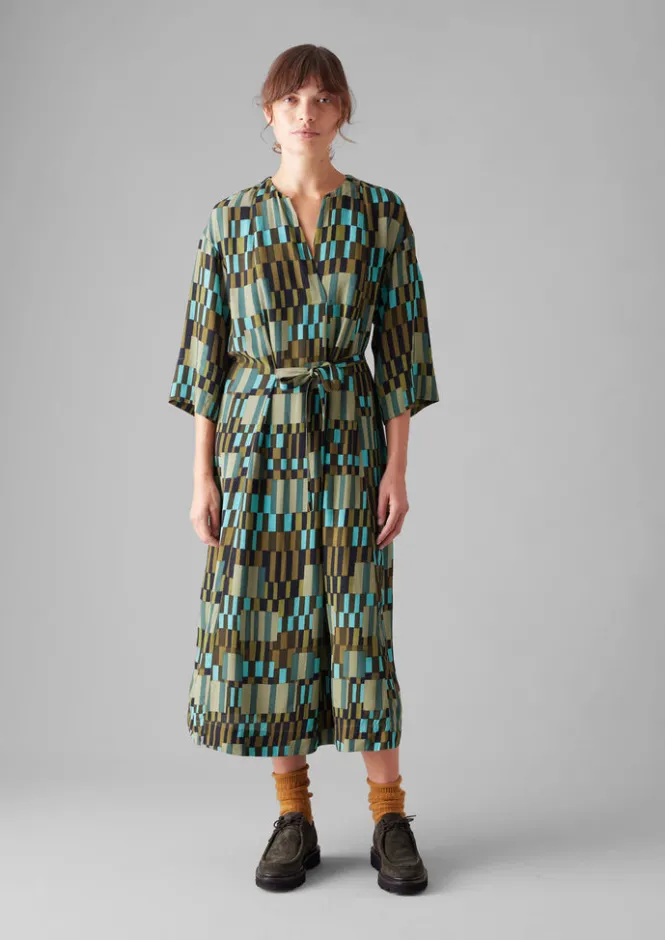 Dresses-TOAST Irregular Check Print Tie Front Dress Olive/Mint