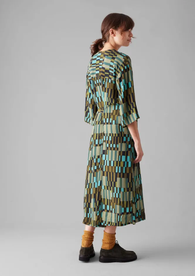 Dresses-TOAST Irregular Check Print Tie Front Dress Olive/Mint