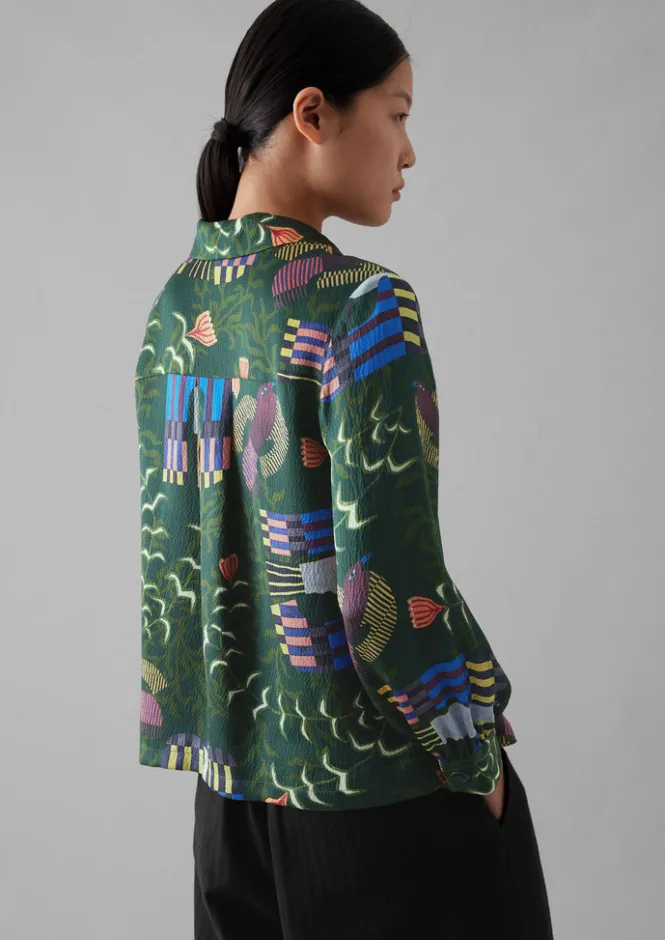 Shirts|Tops & Tees-TOAST Isobel Harvey Birds Print Baya Shirt OilGreen