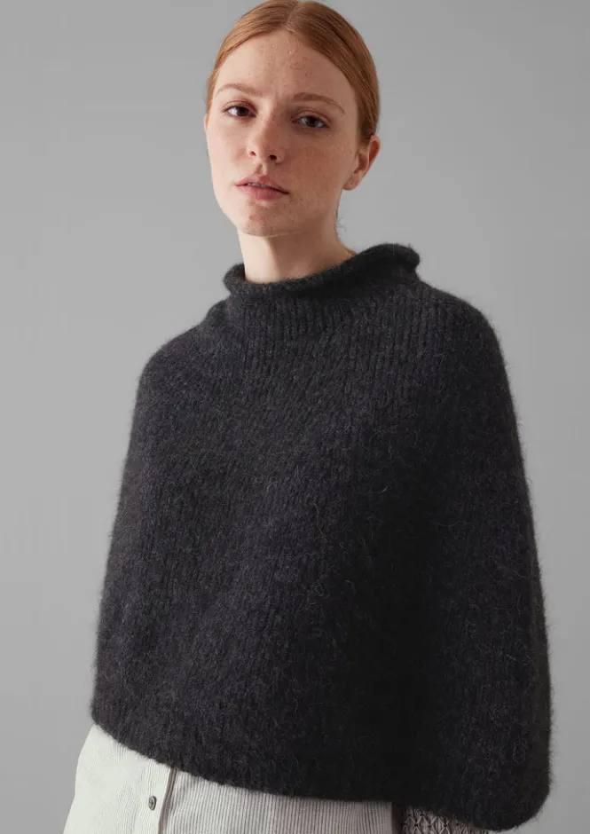 Hats, Scarves & Gloves|Knitwear-TOAST Lofty Alpaca Blend Knitted Poncho Charcoal