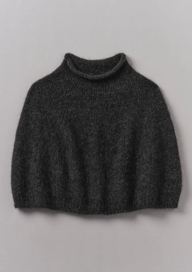 Hats, Scarves & Gloves|Knitwear-TOAST Lofty Alpaca Blend Knitted Poncho Charcoal