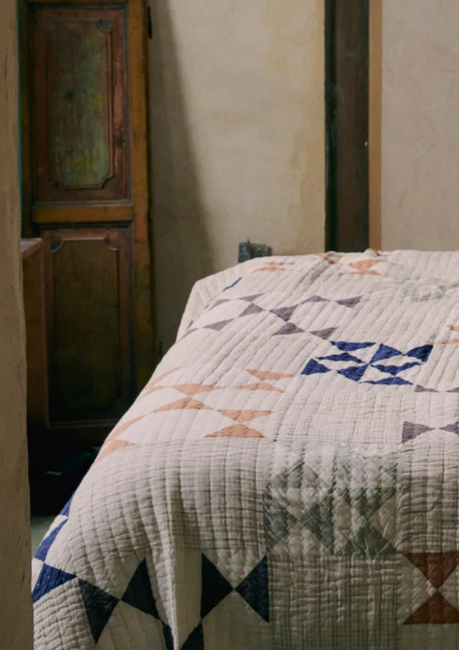 Textiles|Blankets & Throws-TOAST Maia Patchwork Cotton Quilt Ecru/Multi