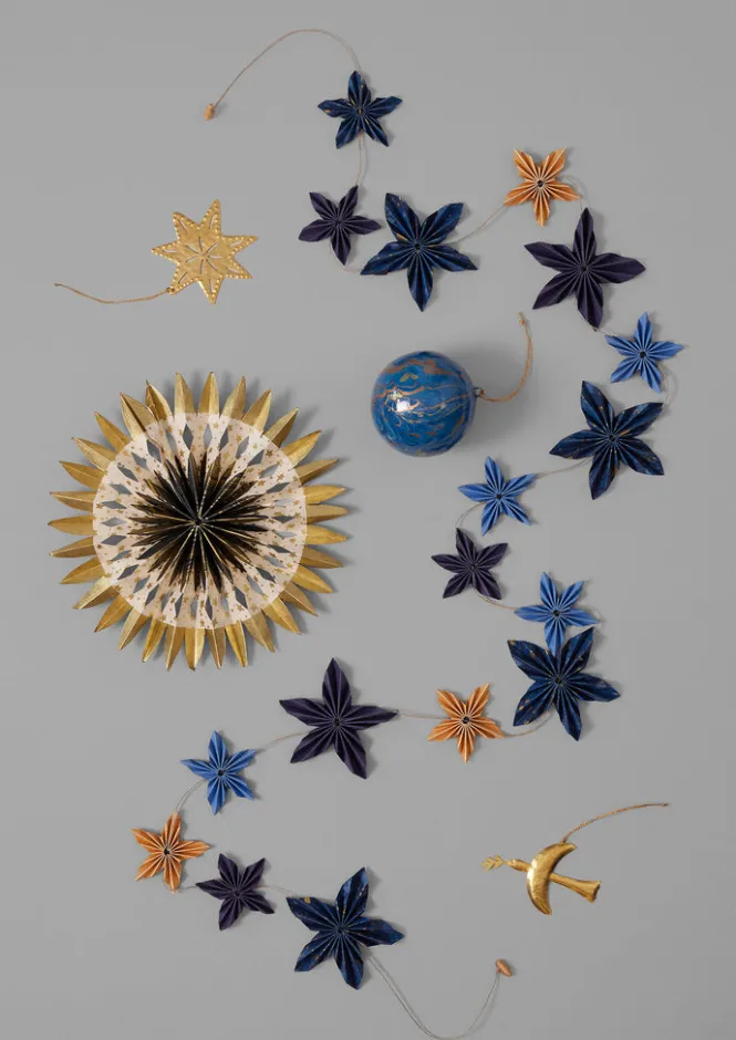 Christmas Decorations-TOAST Marbled Star Paper Garland MixedBlues/Gold