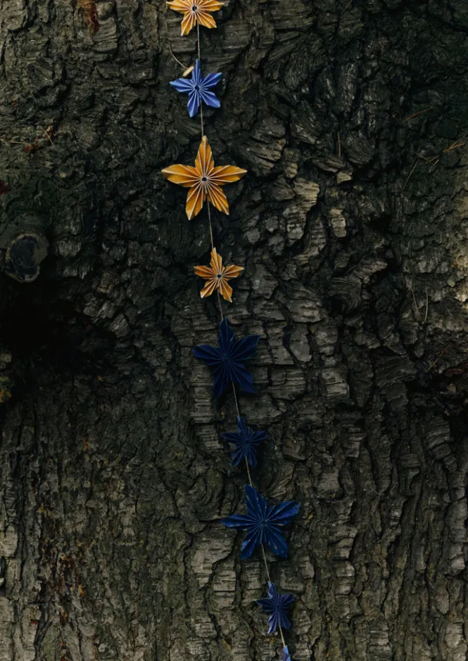 Christmas Decorations-TOAST Marbled Star Paper Garland MixedBlues/Gold