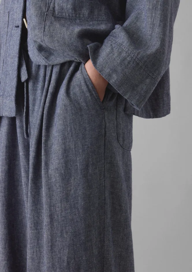 Linen|Loungewear-TOAST Minako Cotton Linen Twill Trousers IndigoBlue