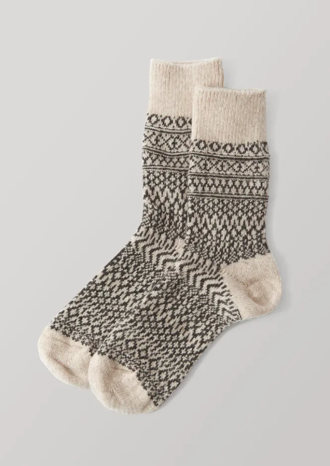 Socks & Tights-TOAST Nishiguchi Kutsushita Wool Jacquard Socks Oat/Charcoal