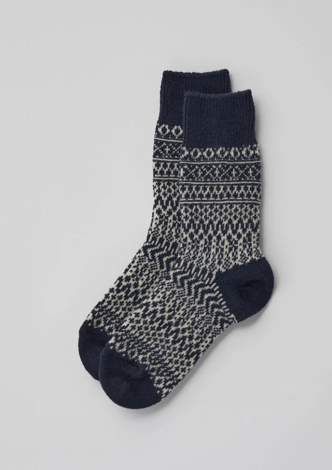 Socks & Tights-TOAST Nishiguchi Kutsushita Wool Jacquard Socks DarkBlue/White