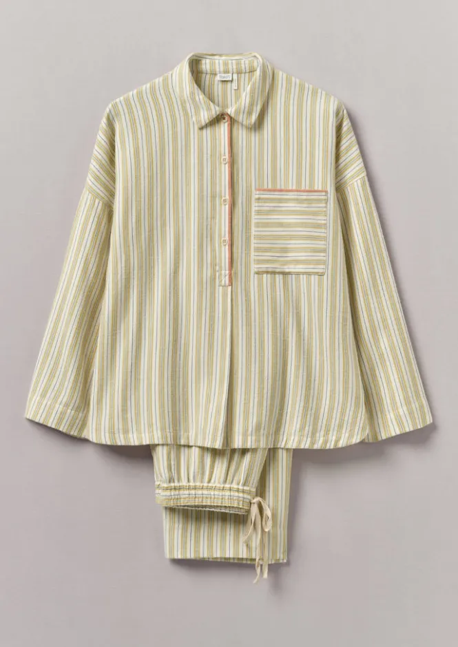 Nightwear-TOAST Nova Stripe Flannel Pyjamas Ecru/Celery