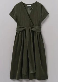 Cord|Dresses-TOAST Organic Needlecord Wrap Front Dress Seaweed