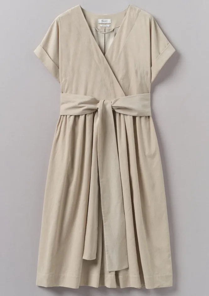 Cord|Dresses-TOAST Organic Needlecord Wrap Front Dress Moonstone