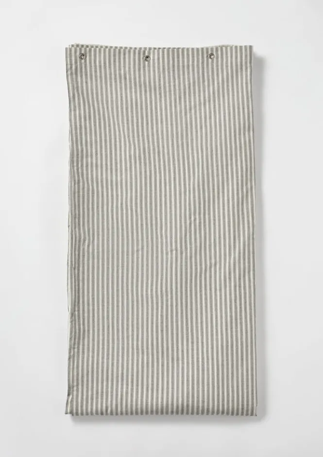 Textiles|Bathroom-TOAST Organic Ticking Stripe Shower Curtain Ecru/Graphite
