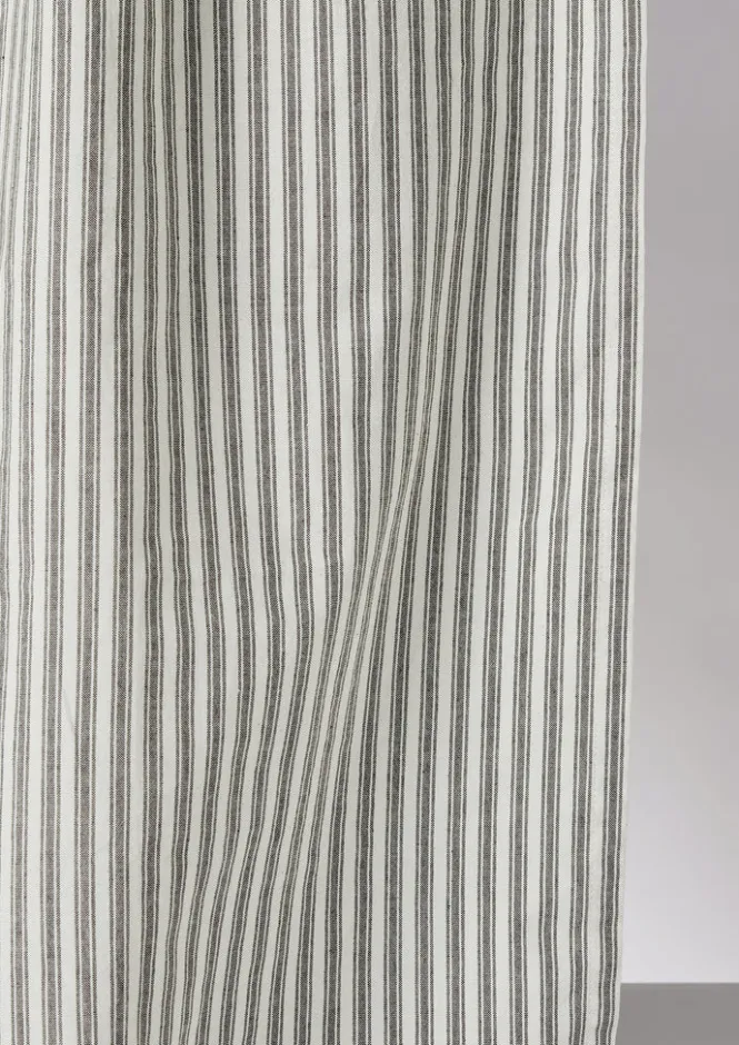 Textiles|Bathroom-TOAST Organic Ticking Stripe Shower Curtain Ecru/Graphite