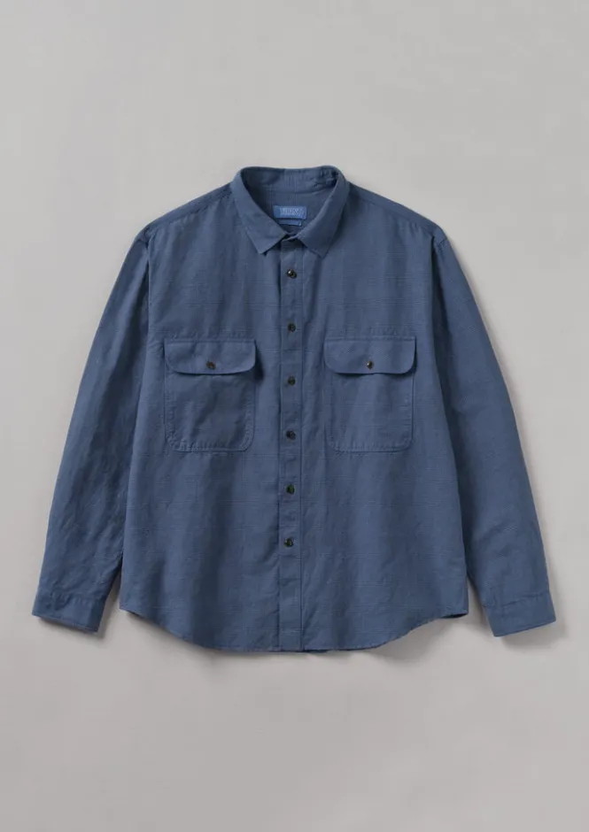 Workwear|Shirts-TOAST Overdyed Check Workwear Shirt NeptuneBlue