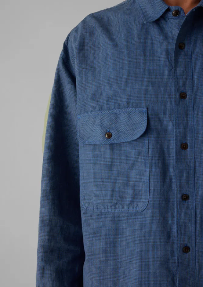 Workwear|Shirts-TOAST Overdyed Check Workwear Shirt NeptuneBlue