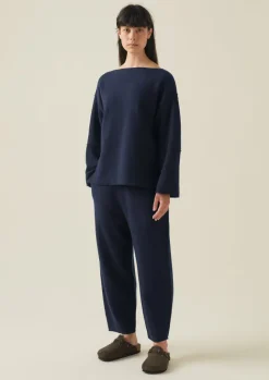 Knitwear-TOAST Panelled Boiled Wool Sweater Navy