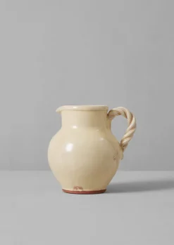 Ceramics-TOAST Poterie Barbotine Twisted Handle Pitcher Cream