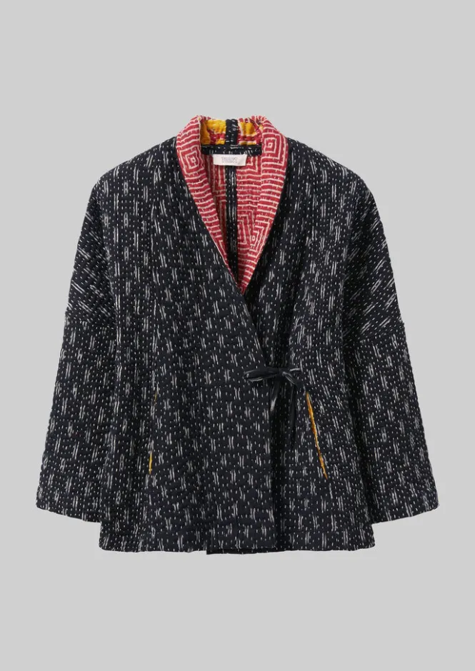 Gowns|Nightwear-TOAST Repurposed Ikat Kantha Jacket Greys/Blacks