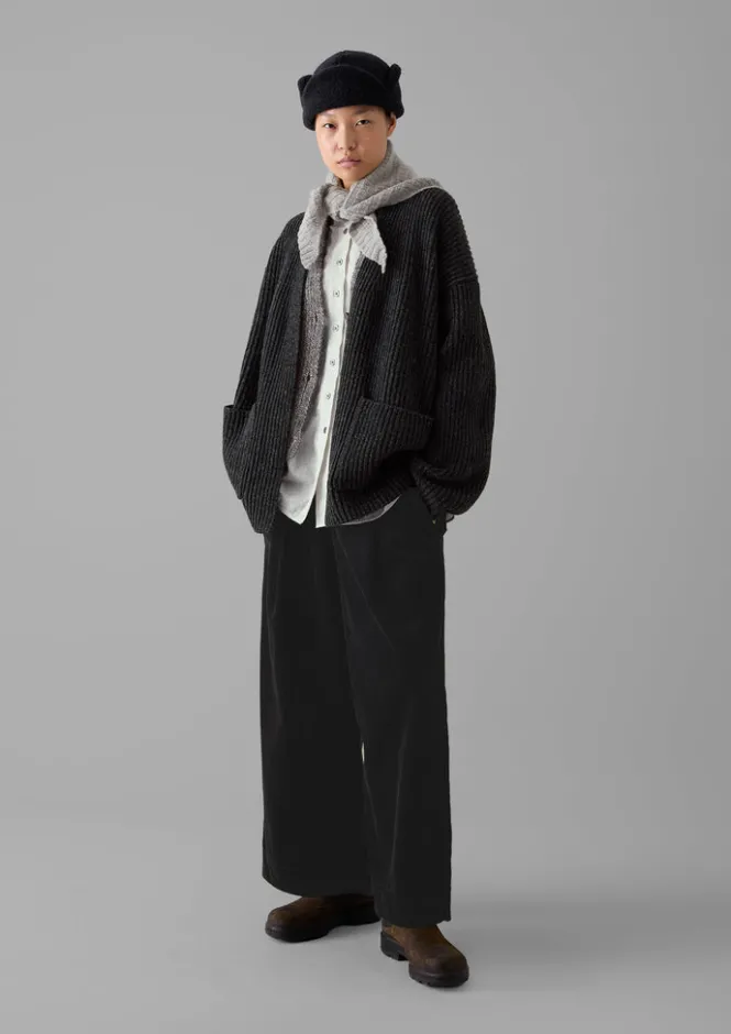 Knitwear-TOAST Ribbed Wool Knitted Cardigan Charcoal