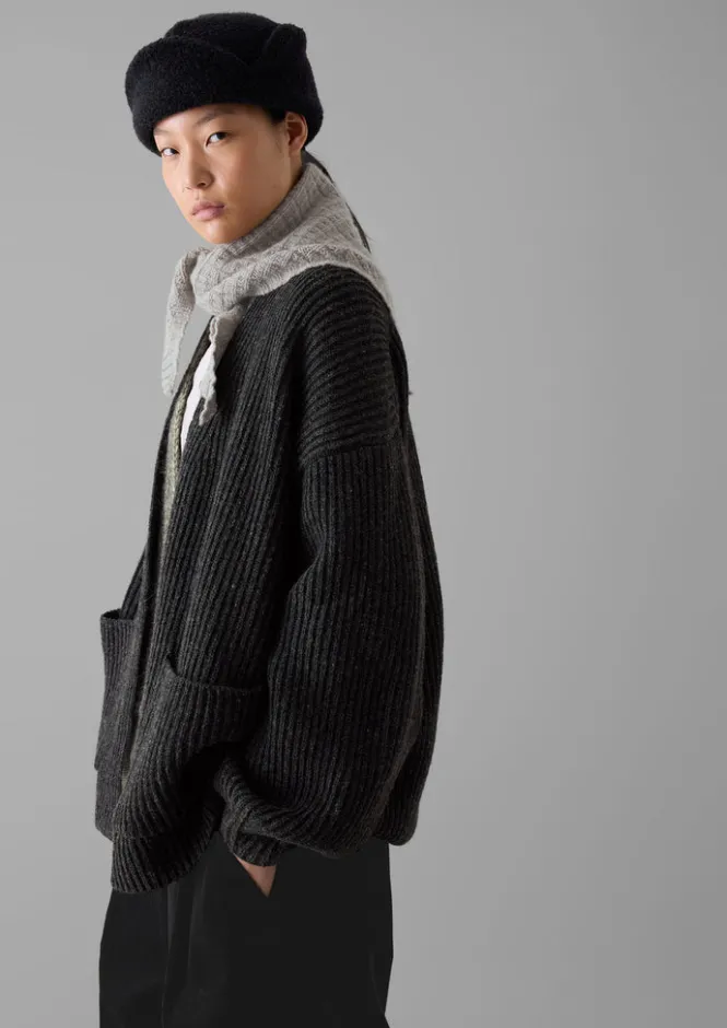 Knitwear-TOAST Ribbed Wool Knitted Cardigan Charcoal