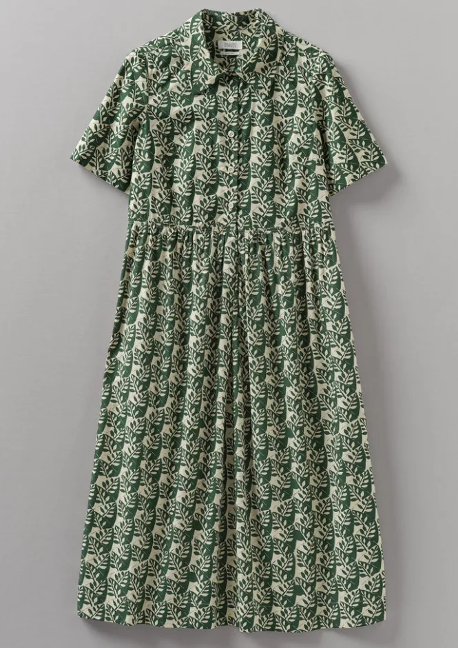 Dresses-TOAST Selma Cotton Shirt Dress Ecru/SerpentineGreen