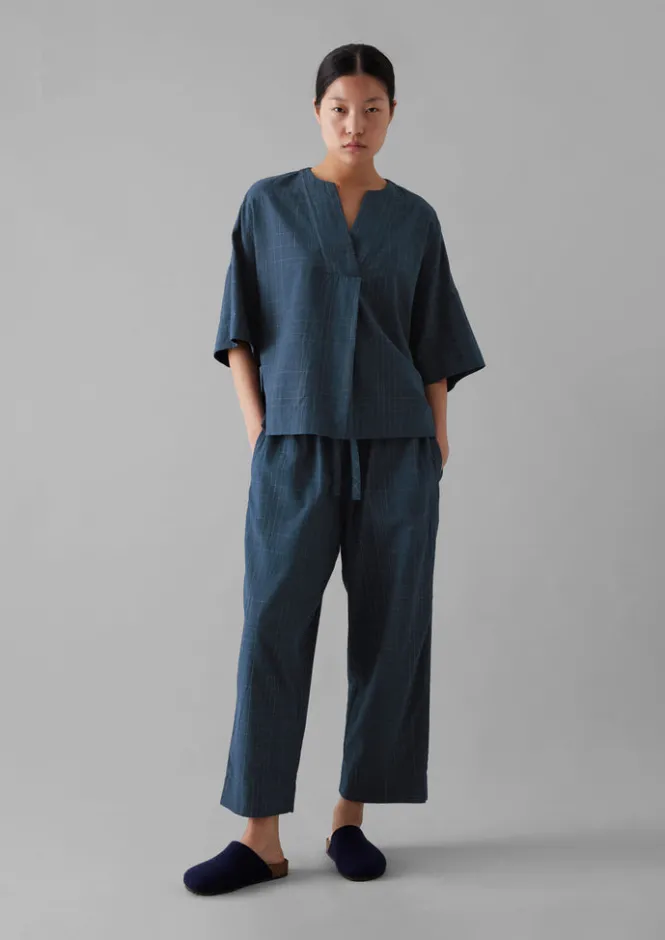Nightwear-TOAST Sketched Check Cotton Pyjama Top Twilight/Ecru