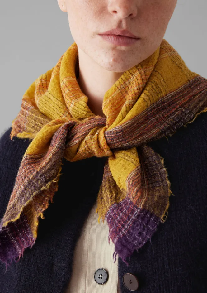 Hats, Scarves & Gloves-TOAST Stellar Boiled Wool Check Scarf Ochre
