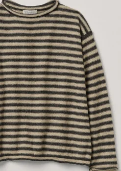 Loungewear|Knitwear-TOAST Stripe Alpaca Wool Sweater Ecru/Charcoal