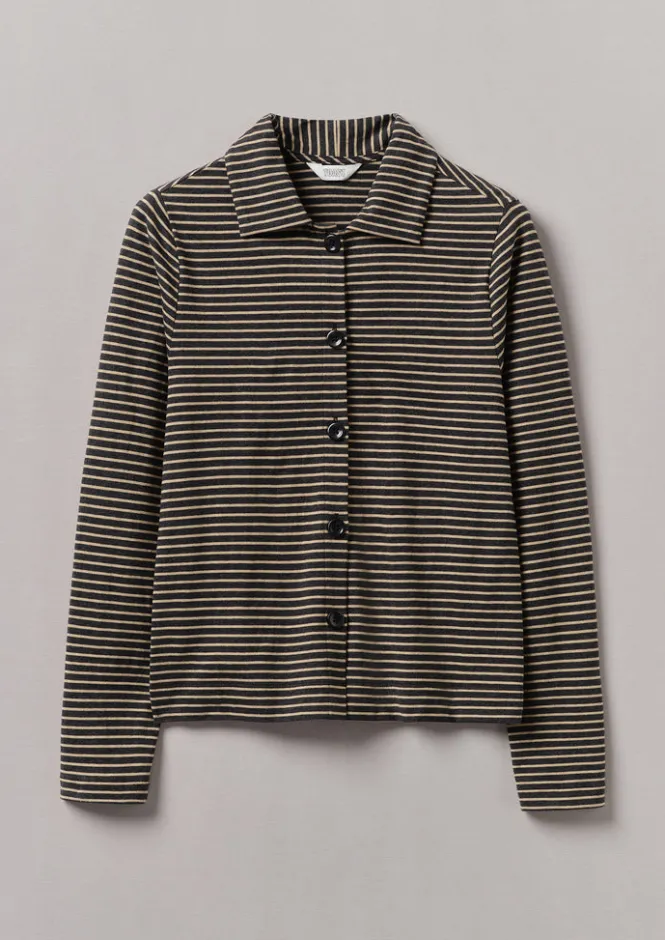 Jersey|Shirts-TOAST Stripe Cotton Jersey Shirt Grey/Sand
