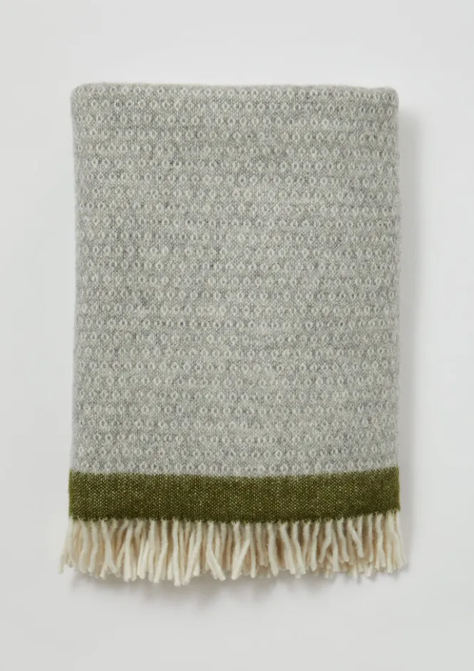 Textiles|Blankets & Throws-TOAST Stripe Edge Wool Blanket Grey/Fern