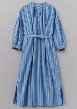 Dresses-TOAST Stripe Poplin Gathered Dress SodaliteBlue