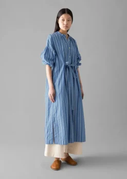 Dresses-TOAST Stripe Poplin Gathered Dress SodaliteBlue