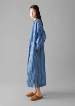 Dresses-TOAST Stripe Poplin Gathered Dress SodaliteBlue