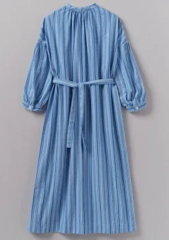 Dresses-TOAST Stripe Poplin Gathered Dress SodaliteBlue