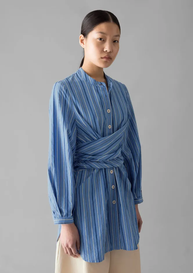 Tops & Tees-TOAST Stripe Poplin Wrap Front Shirt SodaliteBlue