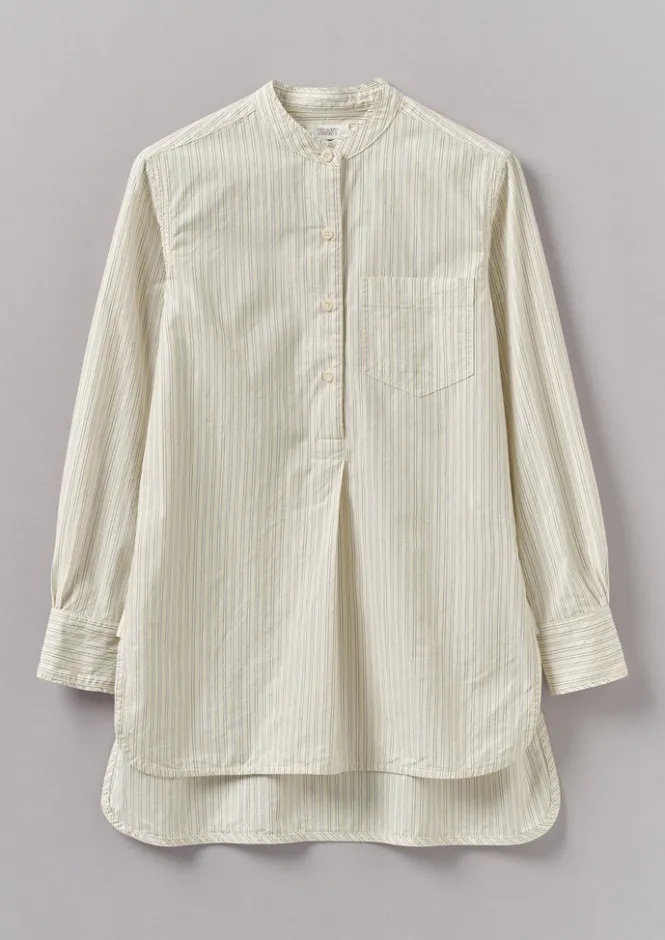 Shirts|Tops & Tees-TOAST Taro Stripe Cotton Poplin Shirt Ivory/GoldenOlive