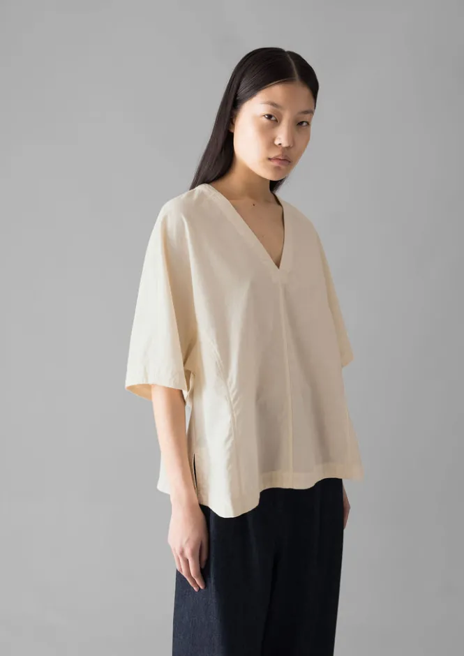 Tops & Tees-TOAST Textured Cotton Poplin V-Neck Top Ecru