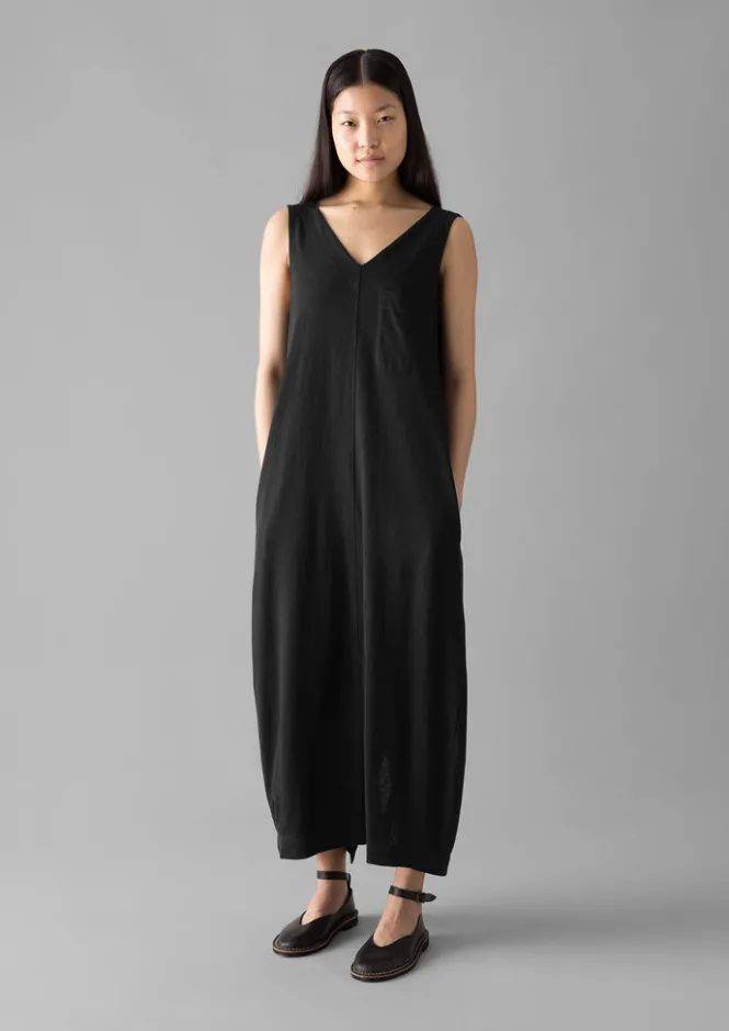 Loungewear|Dresses-TOAST V-Neck Cotton Jersey Dress WashedBlack