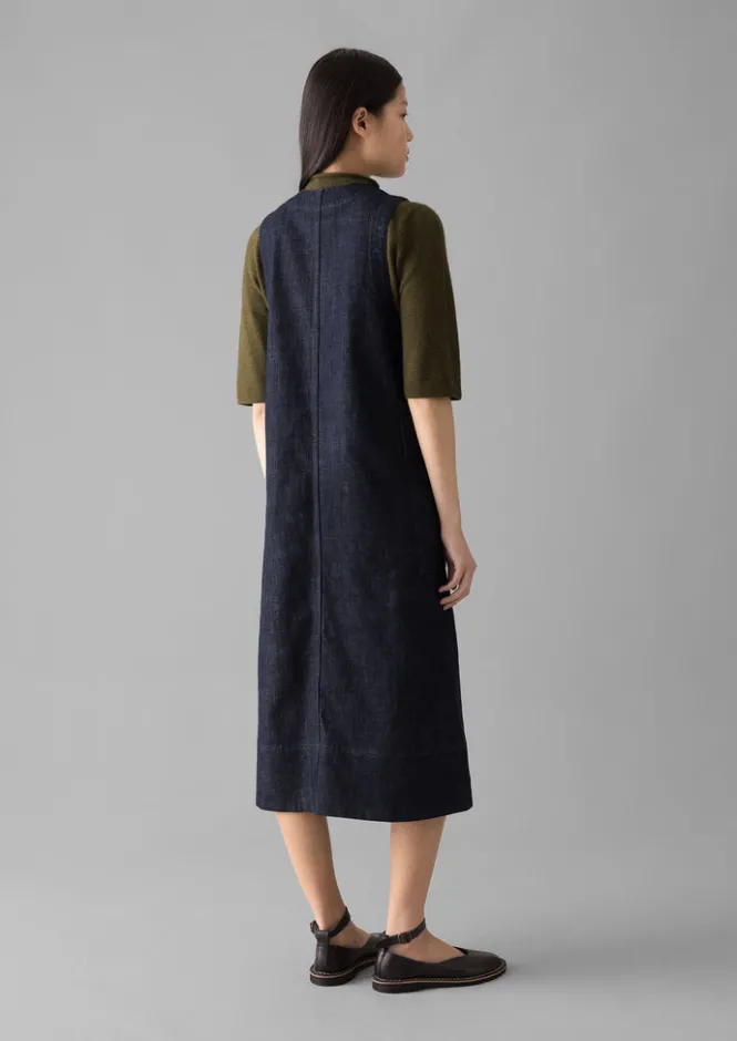 Denim|Workwear-TOAST V-Neck Denim Pinafore Dress Indigo