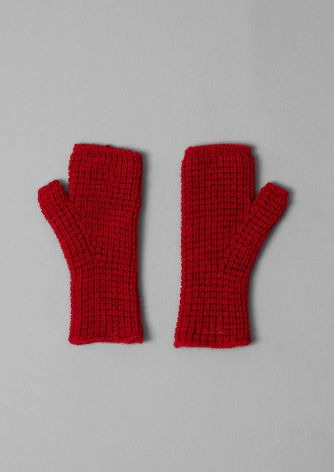 Hats, Scarves & Gloves-TOAST Waffle Stitch Fingerless Gloves CarmineRed