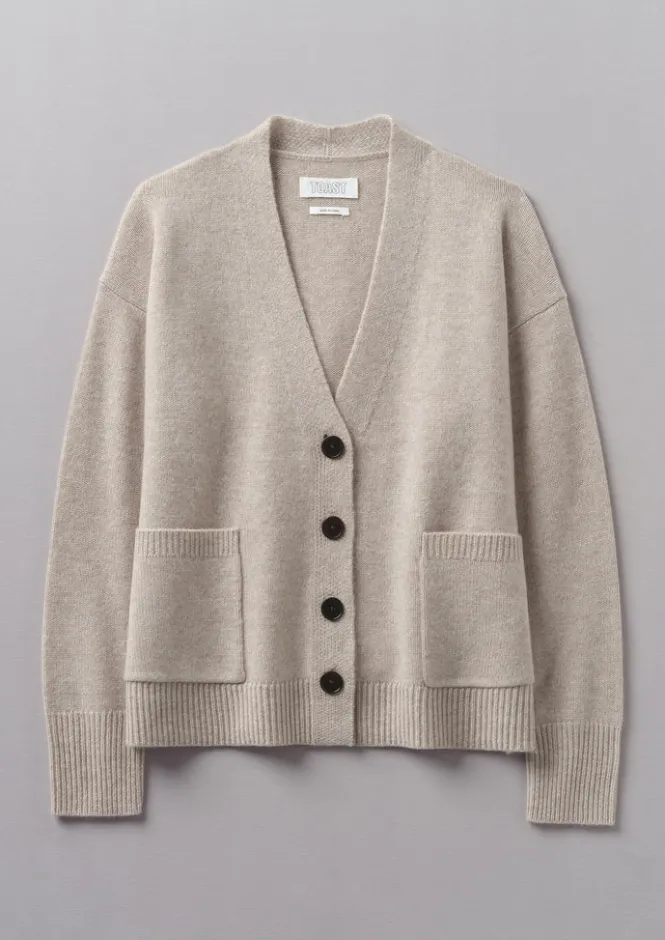 Cashmere|Knitwear-TOAST Wool Cashmere Boxy Cardigan Putty