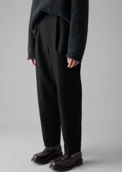 Trousers-TOAST Wool Flannel Pleat Front Trousers Black