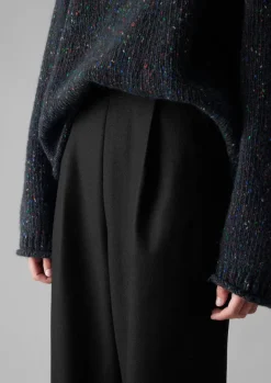 Trousers-TOAST Wool Flannel Pleat Front Trousers Black
