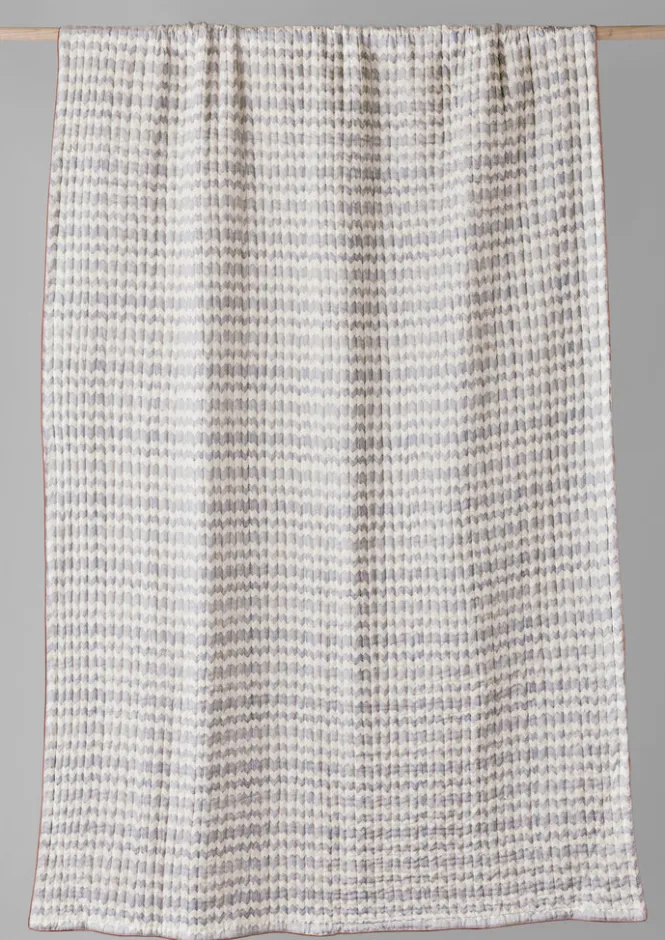 Textiles|Blankets & Throws-TOAST Zig Zag Block Print Cotton Quilt OffWhite/Midnight