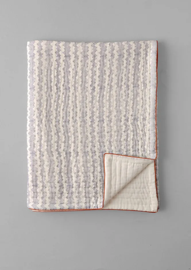 Textiles|Blankets & Throws-TOAST Zig Zag Block Print Cotton Quilt OffWhite/Midnight