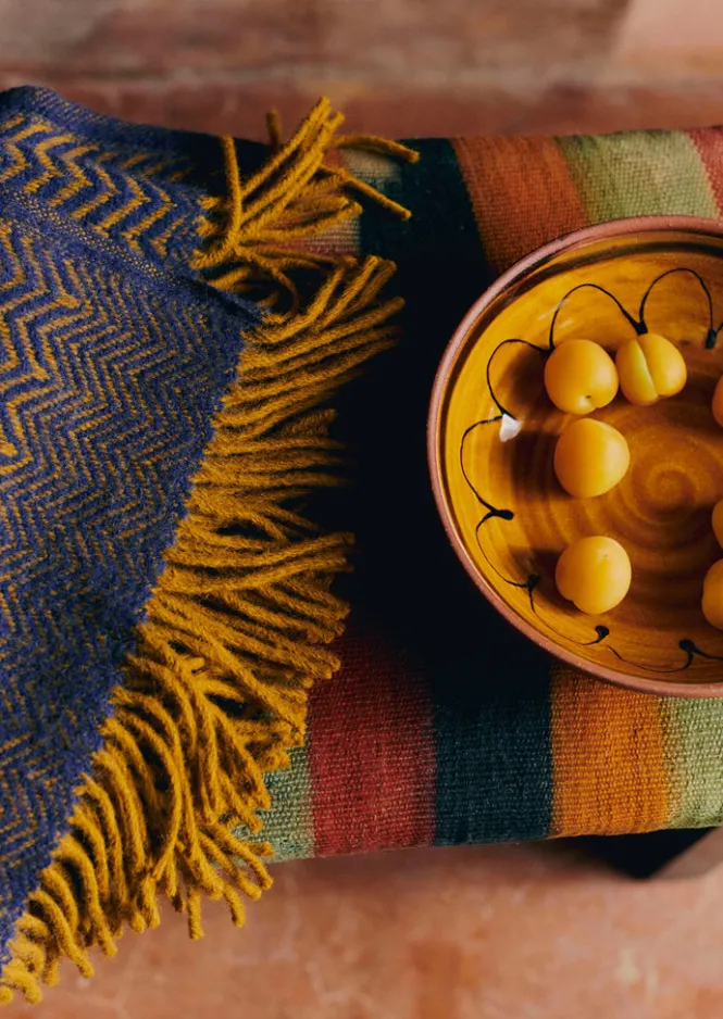 Textiles|Blankets & Throws-TOAST Zig Zag Wool Blanket Navy/Caramel